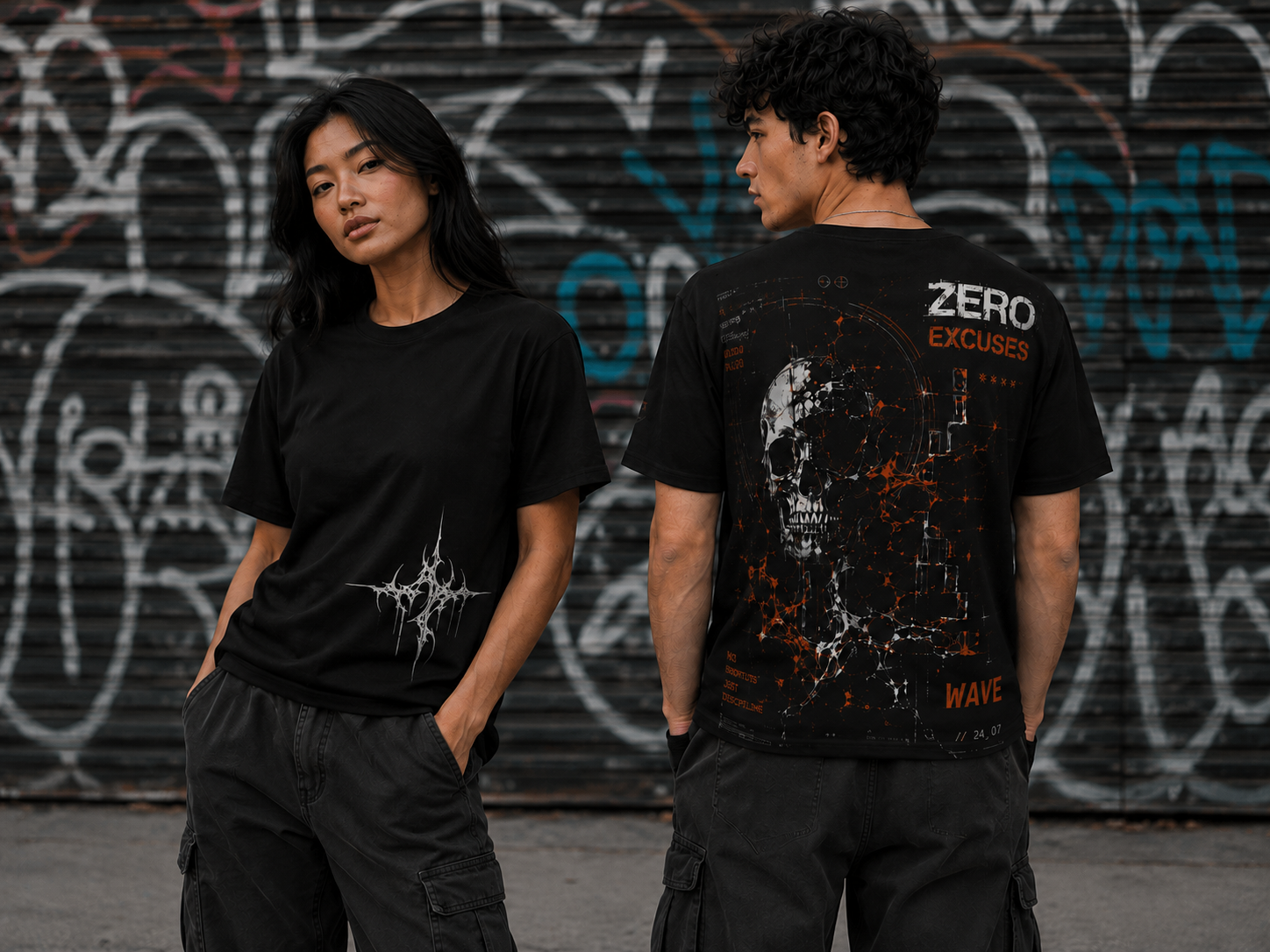 Wave Cyber Sigilism skull tshirt