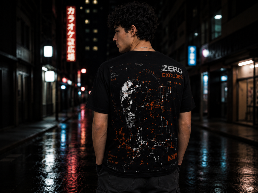 Wave Cyber Sigilism skull tshirt