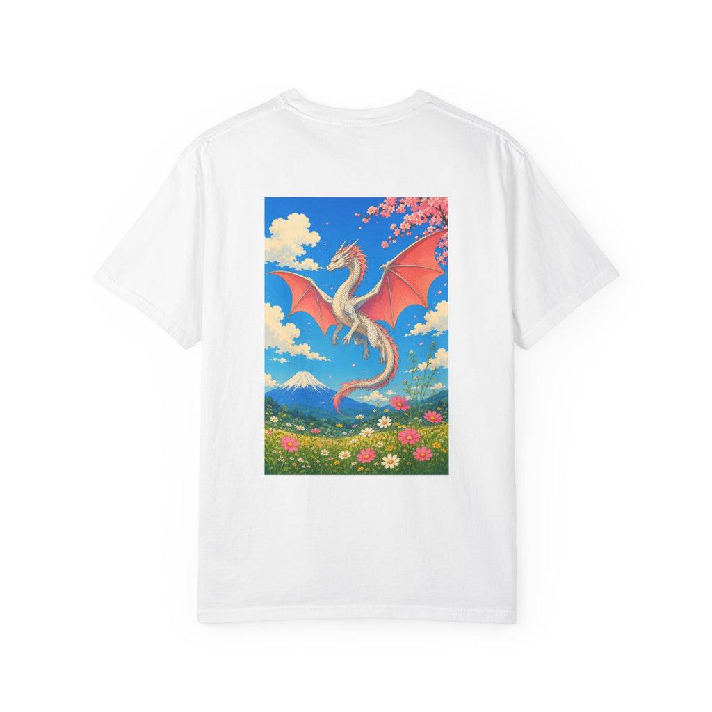 Dragon Garden T‑Shirt — Japanese Wave Kanji Front & Colorful Dragon Back