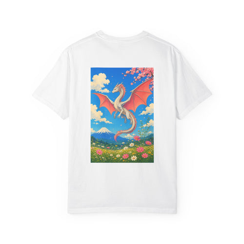 Dragon Garden T‑Shirt — Japanese Wave Kanji Front & Colorful Dragon Back
